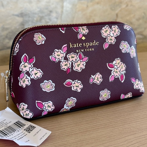 Kate spade frosted floral zip around cosmetic case deep...